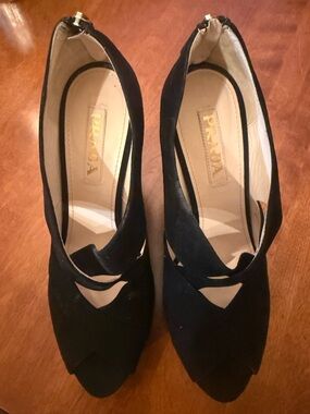 Prada Black Suede Peep-Toe Cutout Slingback Heels